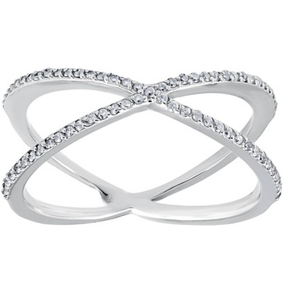 Pompeii3 1/5CT 10K White Gold Round Diamond Crossover Cocktail Fashion Statement X Ring