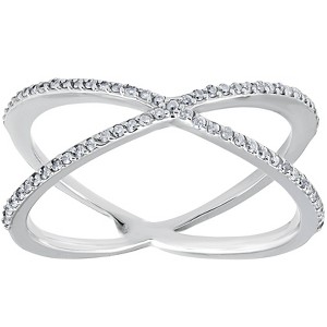 Pompeii3 1/5CT 10K White Gold Round Diamond Crossover Cocktail Fashion Statement X Ring - 1 of 4