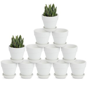 Juvale 12 Pack White Clay Mini Terracotta Pots with Saucers and Drainage Hole, Paintable Pottery for Succulents, Crafts, and Wedding Decor, 3 Inch - 1 of 4