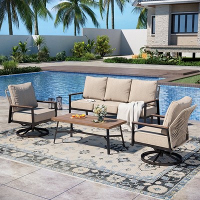 Captiva Designs Outdoor Woven Rope Patio Conversation Set with Swivel Chairs for Poolside, Garden, and Backyard