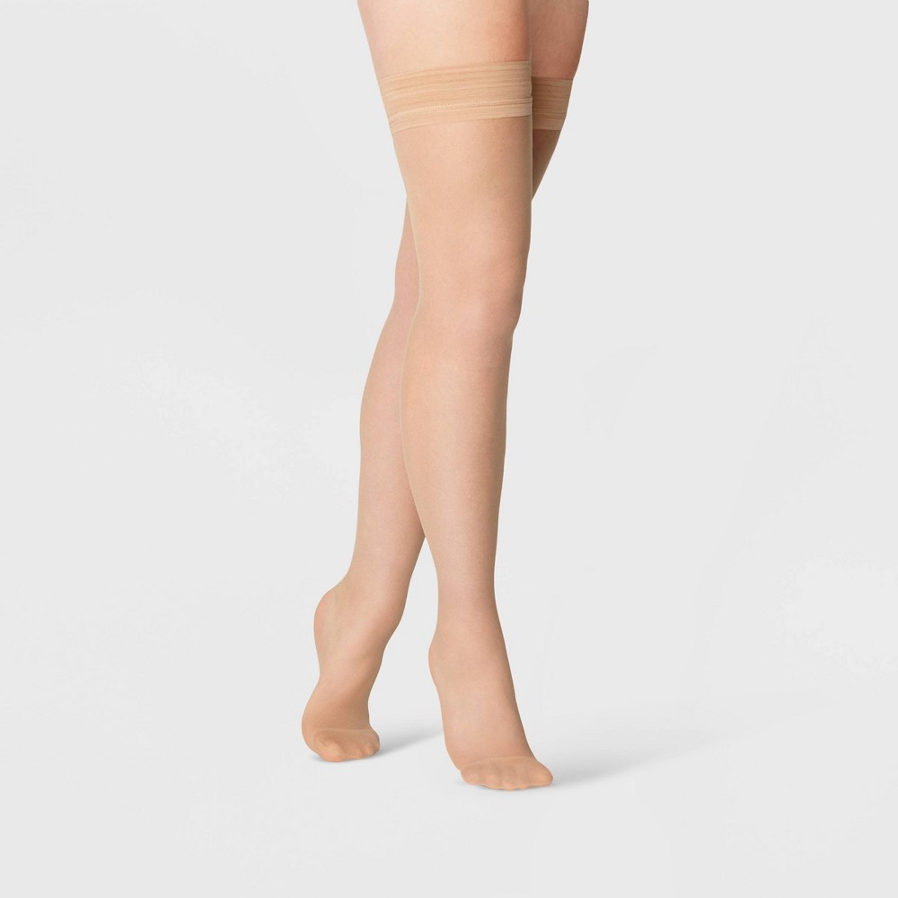 Women's 20D Sheer Thigh Highs - A New Day™ Honey Beige M/L: Silicone Band, Tagless, Closed Toe