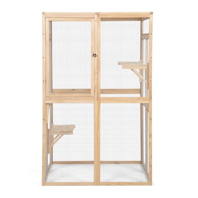AZL1 Life Concept Pet Crates and Houses Large Outdoor Cat Enclosure with Multi Level Climbing Platforms Safe Ventilated, Beige, 39.4"*33.3"*63.8"