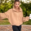 Amaryllis Women's Zip-Up Fleece Jacket with High Collar Cozy Long Sleeves Elastic Hem Oversized Fit Warm Outerwear - 2 of 4