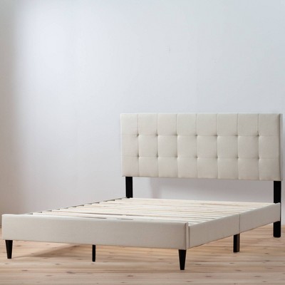 Queen Tara Upholstered Platform Bed Frame with Square Tufted Headboard Cream - Brookside Home