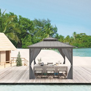 12x12FT Hardtop Gazebo, Aluminum Frame w/ Double Galvanized Steel Roof, Outdoor Metal Pavilion w/ Netting Curtains for Patio, Garden, Lawn, Backyard - 1 of 4