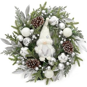Pre-lit Christmas Wreath for Front Door, 22" Large Lighted Christmas Gnome Wreath, Winter Wreath with  Xmas Balls - 1 of 4