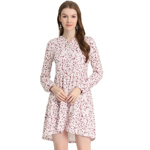 Женские платья INSPIRE CHIC Women's Spring Floral Long Sleeves V Neck Casual Babydoll Tiered Dress Small Apricot