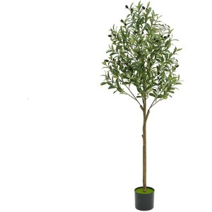 6FT Artificial Olive Tree, Fake Potted Olive Silk Tree with Lively Artificial Wood Trunk and Realistic Leaves, for Home Office - 1 of 4