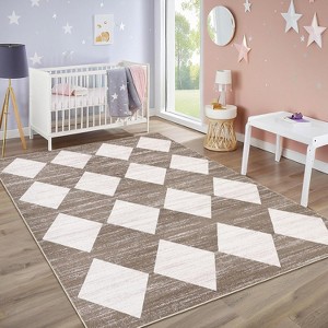 Washable Runner Rug, Modern Checkered Entryway Kitchen Rug Low Pile Soft Trellis Bathroom Carpet Front Door Mat - 1 of 4