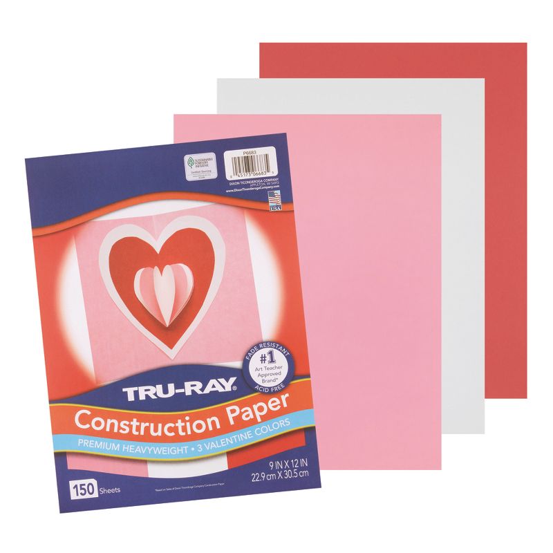 Tru-Ray® Construction Paper Valentine Assortment, 9" x 12", 150 Sheets Per Pack, 3 Packs, 3 of 10