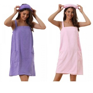 INSPIRE CHIC Women's 2 Pcs Sleeveless Towel Wrap Robe with Strap for Shower - 1 of 4