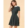 Allegra K Women's Plaid Grid Peter Pan Collar Contrast A-line Dresses - 4 of 4
