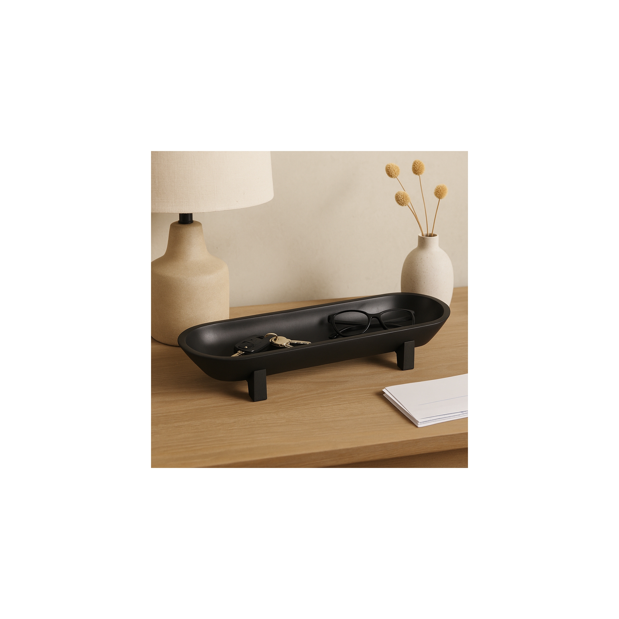 Decorative Oval Bowl for Coffee Table Decor - Minimalist Home Decor Accents for Centerpiece Table Decoration or Living Room - 3.75", Black