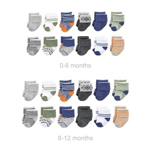 Luvable Friends Infant Boys Grow with Me Cotton Terry Socks, Orange Blue Aztec, 0-6 and 6-12 Months - 1 of 2