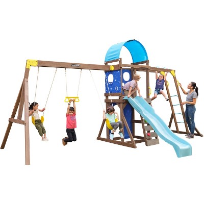 Extra Long Slide with Buffer Zone 4-in-2 Kids Play Climber Swing Playset w/Basketball Hoop Easy Setup Climb Stairs for Indoor Outdoor Games HONEY JOY Swing and Slide Set for Toddler 