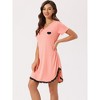 cheibear Women's Pajama Dress Heart Print Lace Trim Short Sleeves Lounge Nightgowns - 2 of 4