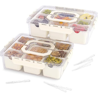 MaseiKar Divided Serving Tray with Lid, 9 Compartment Snack Box, Charcuterie Organizer, Snackle Box for Candy, Nuts, Fruits, Snacks