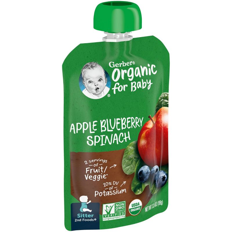 Gerber Organic 2nd Foods Apple Blueberry &#38; Spinach Baby Food Pouch - 3.5oz, 3 of 10