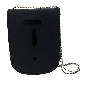 CTM Leather Curved Rectangle Badge Holder Wallet with Back ID Window and Neck Chain