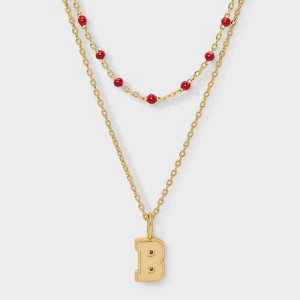 14K Gold Dipped Beaded Initial Necklace Set 2pc - A New Day™ Gold/Marron - 1 of 4