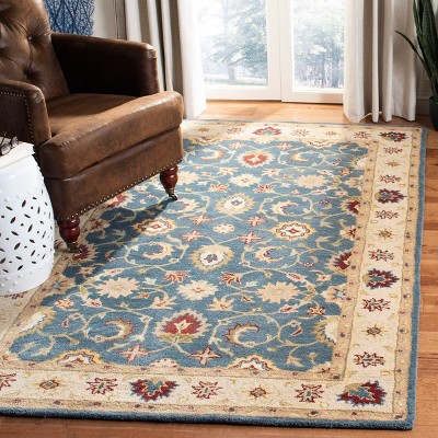 Heirloom Blue and Beige Hand-Spun Wool 5' x 8' Area Rug