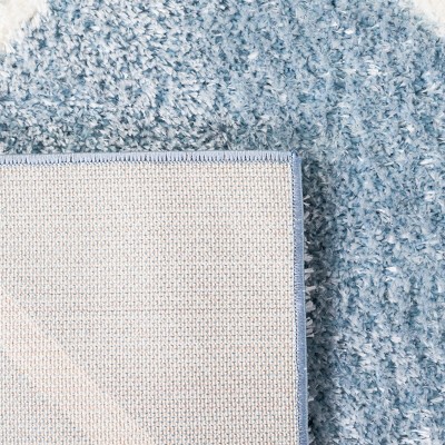 Blue and White Geometric Shag Rectangular Area Rug 4' x 6'