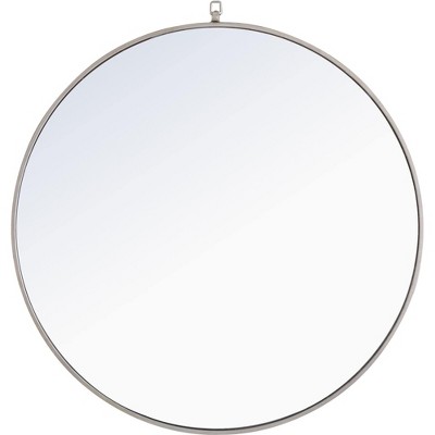 Elegant Lighting Metal frame Round Mirror with decorative hook 42 inch Silver finish