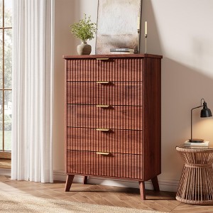 Fluted Dresser for Bedroom with 5 Deep Drawers, 47.2" Tall Chest of Drawers, Curved Profile Design - 1 of 4