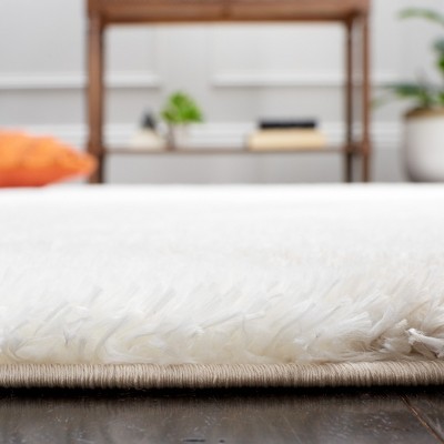 White and Silver Geometric Shag Synthetic 4' x 6' Rug