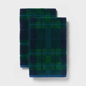 2pk Winter Wonderland Plaid Christmas Hand Towels Blue/Green - Threshold™ - 1 of 4