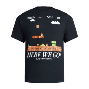 Seven Times Six Super Mario Bros T-Shirt Men's Here We Go Short Sleeve Graphic Top Black - 1 of 4