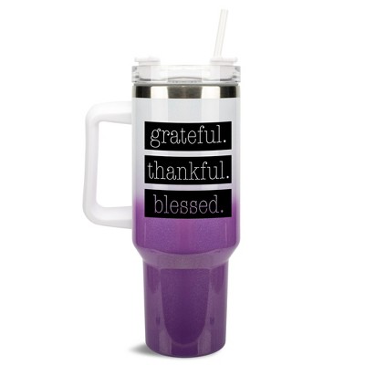 Elanze Designs Grateful. Thankful. Blessed. Block 40 oz. Stainless Steel, Large Water Bottle Coffee Mug, Spill & Leak Resistant, Thermal Travel