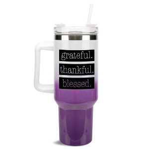 Elanze Designs Grateful. Thankful. Blessed. Block 40 oz. Stainless Steel, Large Water Bottle Coffee Mug, Spill & Leak Resistant, Thermal Travel - 1 of 1
