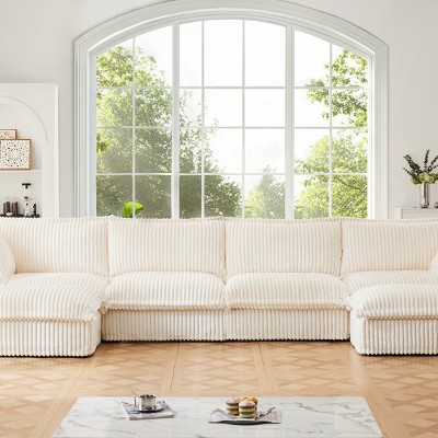 Upholstered Sectional Sofa, 4 Seater Free Combination Convertible Sofa, Sofas with Ottoman, Corduroy Fabric Sectional Sofas-Cuddlewood
