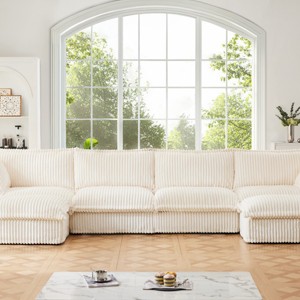 Upholstered Sectional Sofa, 4 Seater Free Combination Convertible Sofa, Sofas with Ottoman, Corduroy Fabric Sectional Sofas-Cuddlewood - 1 of 4