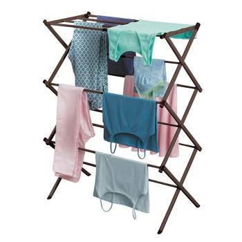 SONGMICS Foldable Clothes Drying Rack with Sock Clips Laundry Drying Rack with Height-Adjustable Gullwings