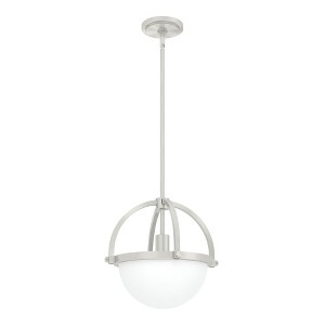 Hunter 12.75" Wedgefield Ceiling Light Brushed Nickel Finish - Modern Globe Pendant with Glass Shade, 1-Bulb Dimmable Design - 1 of 4