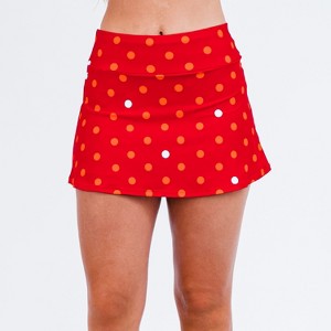 Calypsa Women's Chlorine Resistant High Waisted Mini Swim Skirt With Shorts Plus Size - 1 of 4