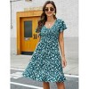 Women's Maternity Short Sleeve Summer Smocked Dress V Neck Boho Ruffle Casual Swing Midi Dress Baby Shower Photoshoot - 2 of 4