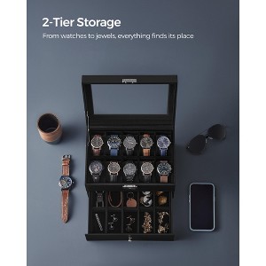 20-Slot Watch Box, Watch Case with Glass Lid, 2 Layers, Lockable Watch Display Case, Black Synthetic Leather - 1 of 4
