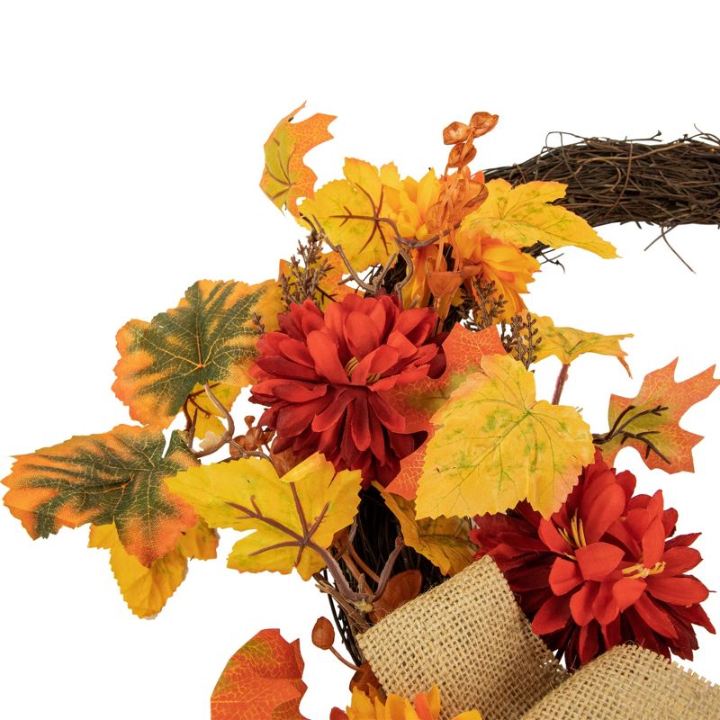 Northlight 20" Fall Foliage with Mum Flowers Artificial Thanksgiving Twig Wreath - Unlit, 2 of 5