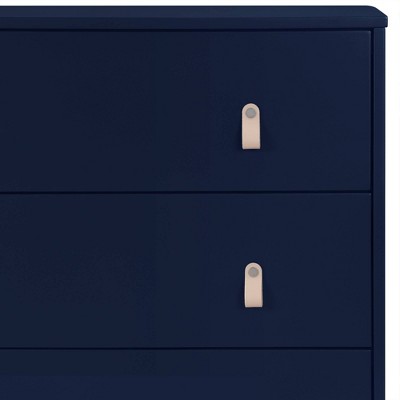 Navy and Natural Pine 3-Drawer Nursery Dresser with Leather Pulls