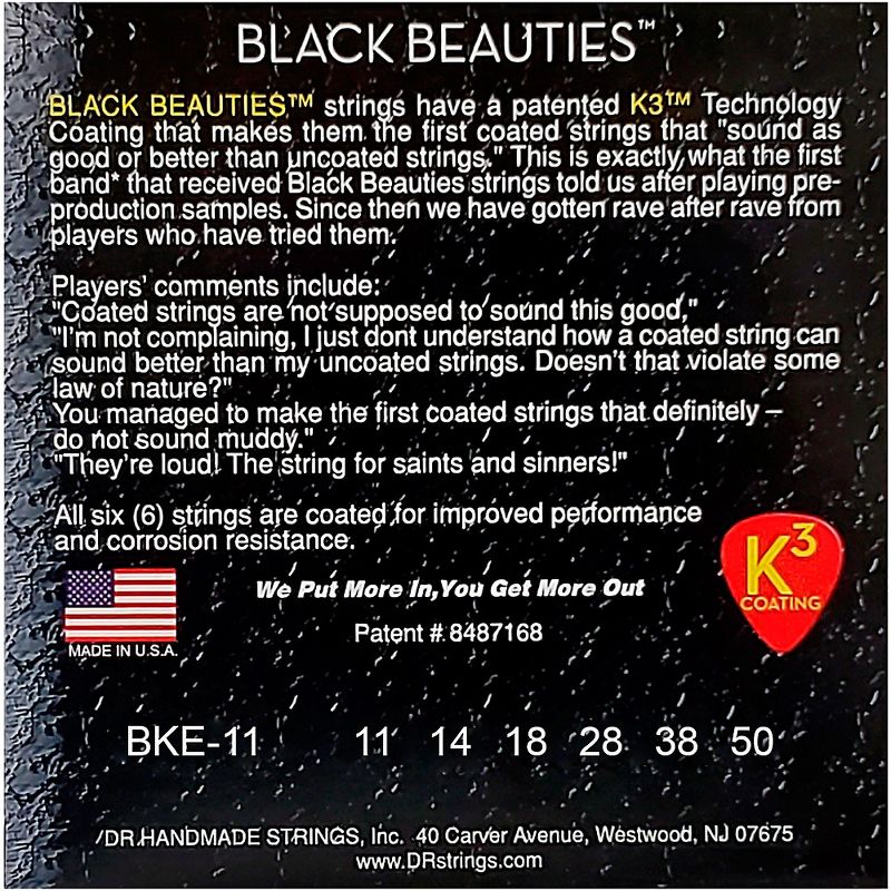 DR Strings Extra Life BKE-11 Black Beauties Heavy Coated Electric Guitar Strings, 2 of 4