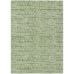 Green And Ivory Geometric Washable Indoor Outdoor Area Rug - 1 of 4