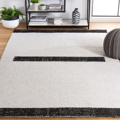 Handmade Black Wool Flat Woven 8' x 10' Area Rug