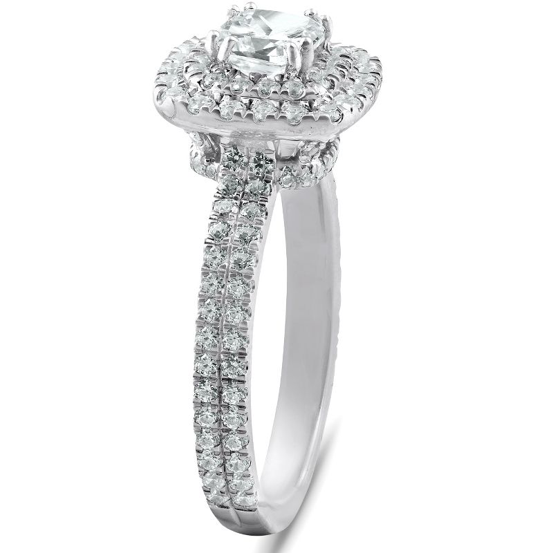Pompeii3 1 1/3 Ct Cushion Halo Diamond Pave Engagement Ring 14k White Gold, 2 of 6