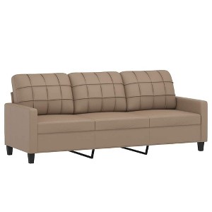 vidaXL 3-Seater Sofa in Cappuccino Faux Leather – Stain-Resistant & Spacious Lounge Couch with Sleek Modern Design and Sturdy Metal Frame - 1 of 4