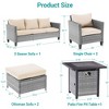 Sonkuki 6 Pieces Patio Sofa with Square Fire Pit Table and Ottomans, Wicker Conversation Couch,  Navy Blue Cushion - 3 of 4