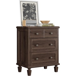 4 drawer dresser dark brown Harris 4 Drawer Vertical Storage Dresser with Cast Iron Frame, Wood Top and  Easy Pull Engineered Wood Drawers with Wooden Handles main image 1