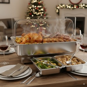 Electric Chafing Dish Buffet Set with Temperature Control, 9QT Roll Top Stainless Steel Food Servers  Pan for Parties Catering and Weddings - 1 of 4